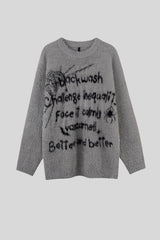 Fuzzy Typography Relaxed Crew Neck Sweater