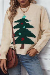 Christmas Cozy Color Block Xmas Tree Print Sweater