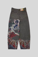 Illustrated Eye Straight Leg Washed Jeans