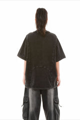 Studded Distressed Collar Washed Oversized Tee