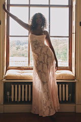 MELISSA - LACE UP FLORAL BACK MAXI GOWN