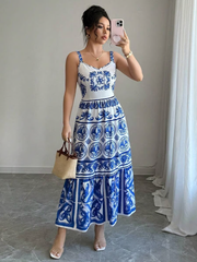 Wendy - Blue Print Sling Maxi Dress