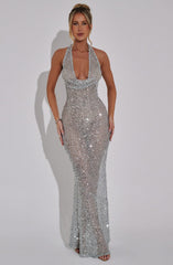 Kaesia - Sequins Backless Knot Maxi Dress