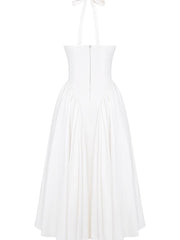 White Cotton Halter Midi Sundress