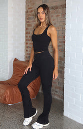Scared To Confess Seamless Ribbed Flare Pants Black