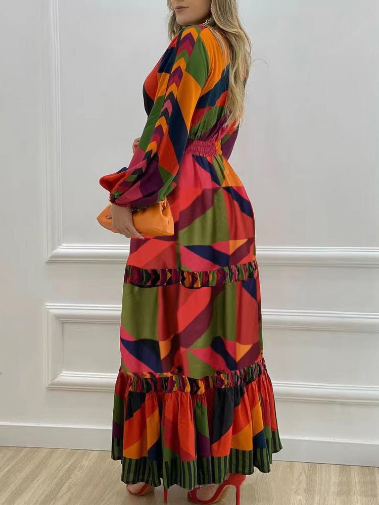 Printed V-Neck Long Dress