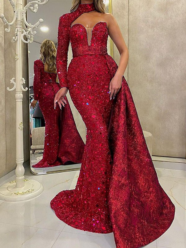 Shiny Halter Shoulder Irregular Dress