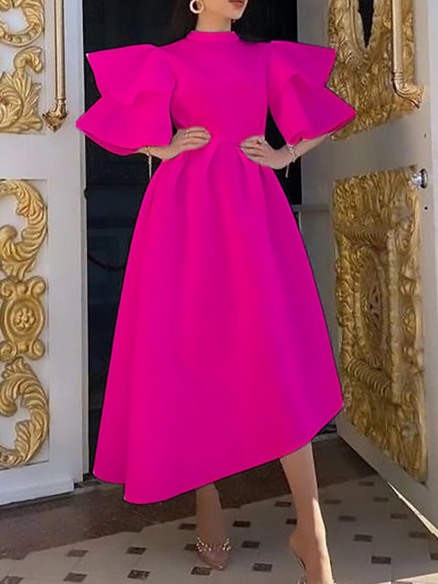 Solid Double Ruffle Sleeve Dress