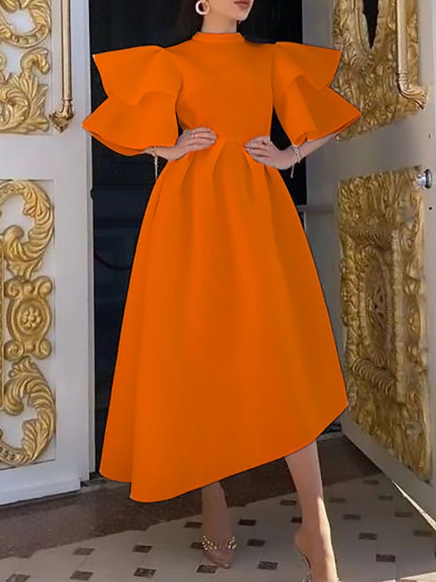 Solid Double Ruffle Sleeve Dress
