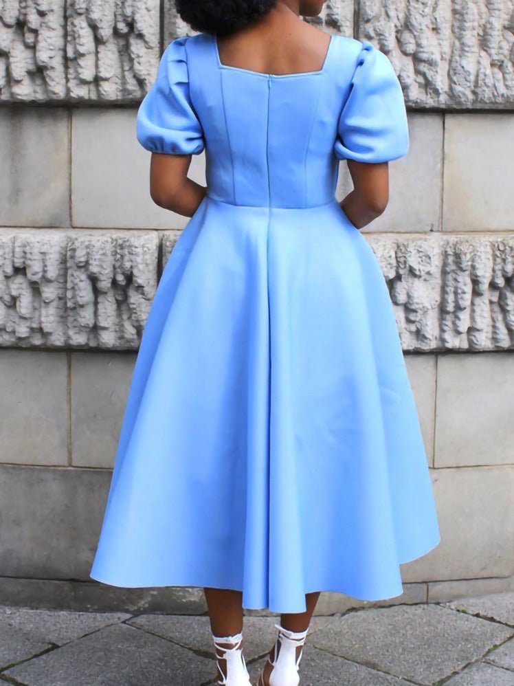 Solid Square Short Sleeve Dress