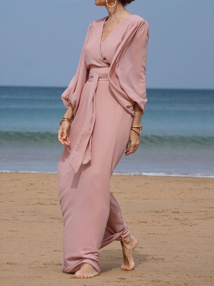 V-Neck Balloon Sleeve Dress