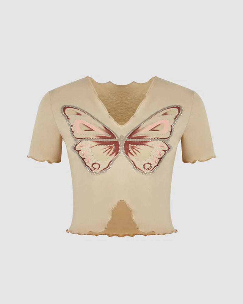 Cropped Retro Butterfly T-shirt