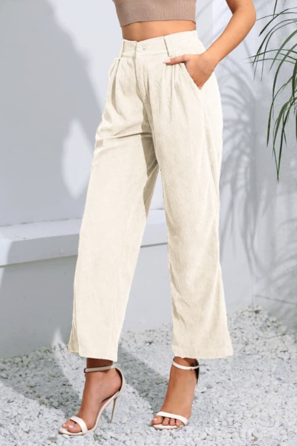 CityHottie - Buttoned Straight Hem Long Pants