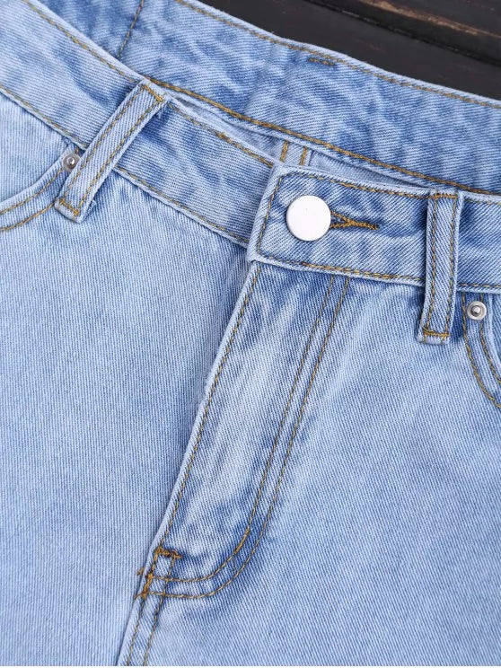 Trendy Embroidered Scalloped Denim Shorts