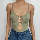 Hollow out low cut ring cami top