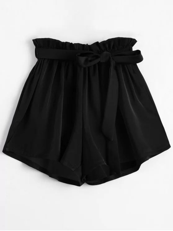 Trendy Smocked Belted High Waisted Shorts