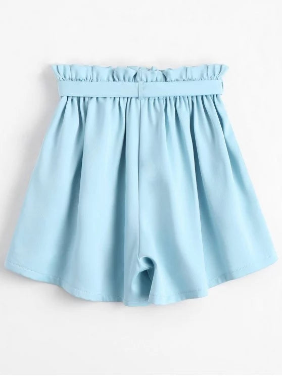 Trendy Smocked Belted High Waisted Shorts