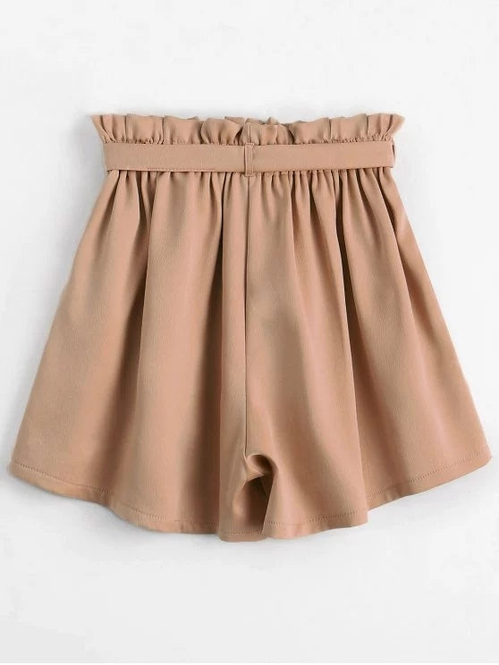 Trendy Smocked Belted High Waisted Shorts