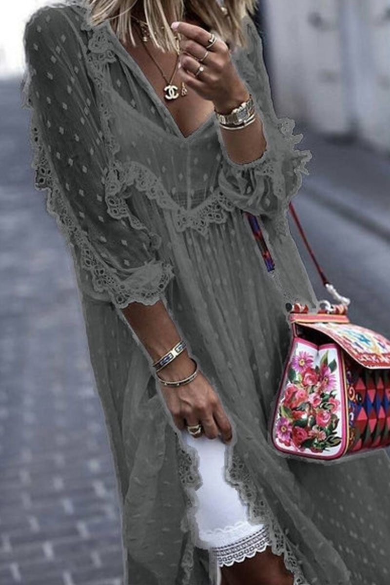 Fashion Casual Solid See-through V Neck Princess Dresses(Without strap)(4 Colors))