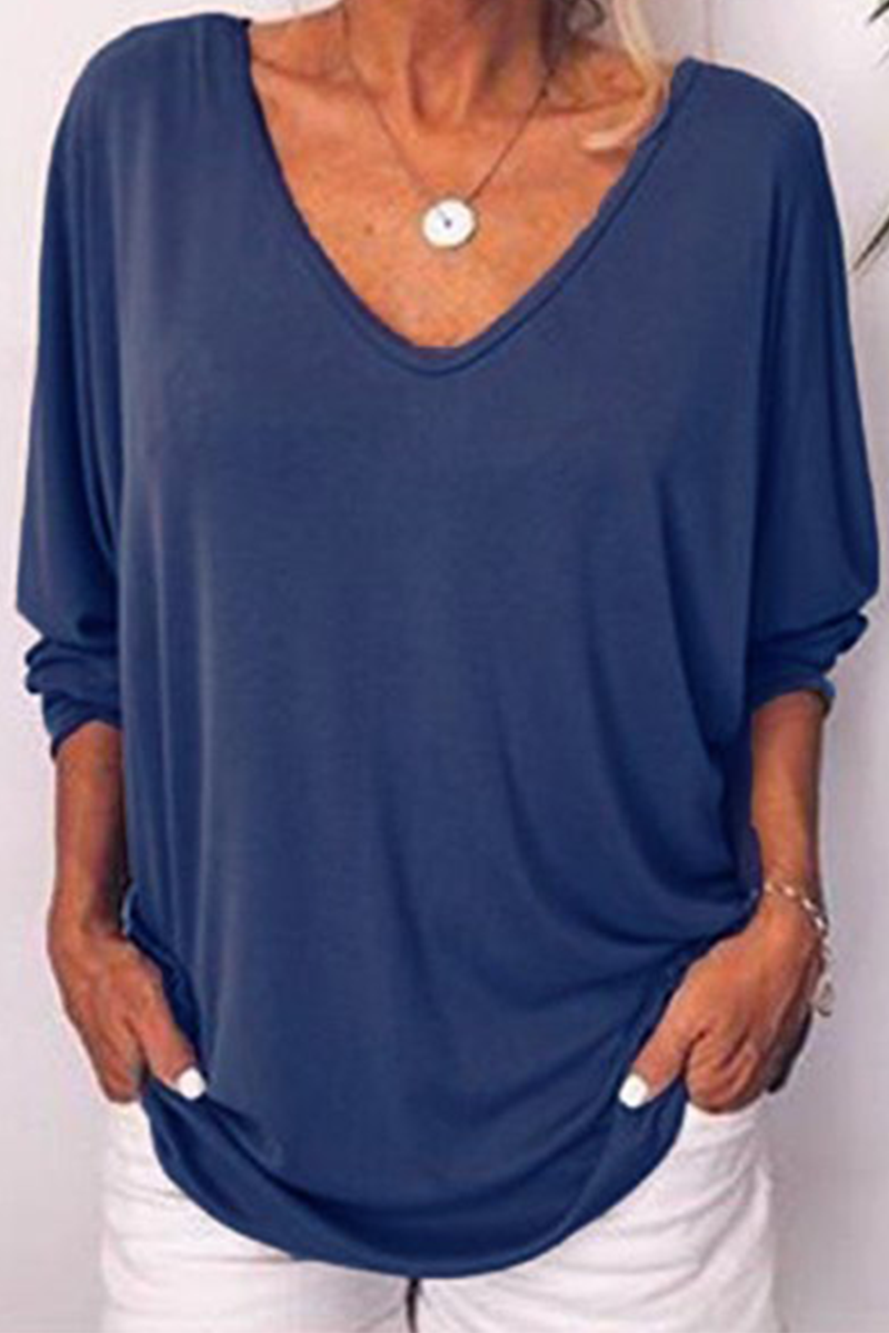 Casual Solid Buckle V Neck T-Shirts