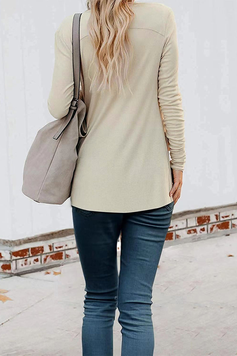 Fashion Casual Patchwork Buttons V Neck T-Shirts