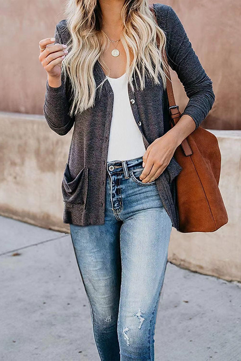 Fashion Casual Patchwork Buttons V Neck T-Shirts