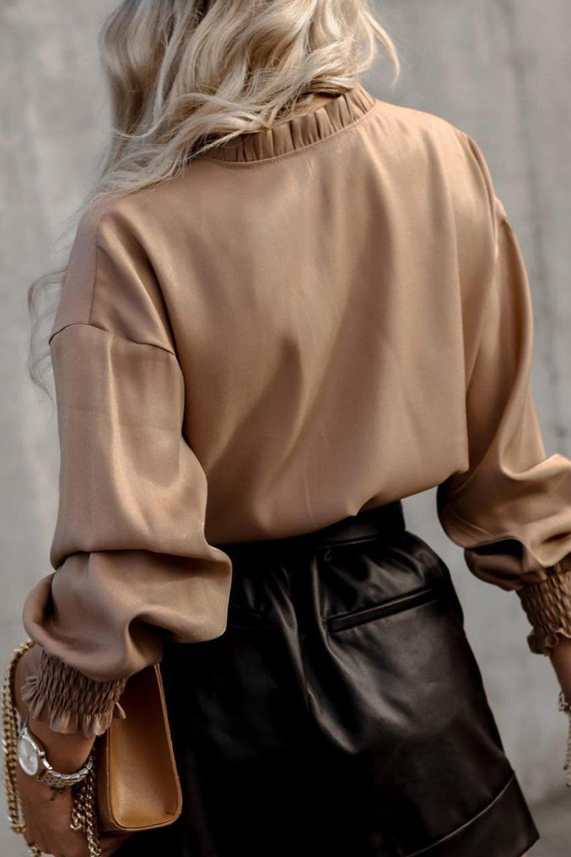 Street Simplicity Solid Pocket Frenulum O Neck Tops
