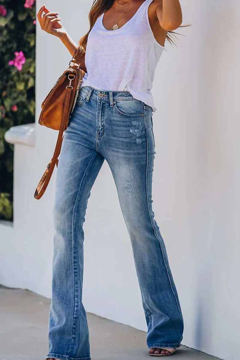 CityHottie - Women Jeans Mid Rise Fitted Denim Pants