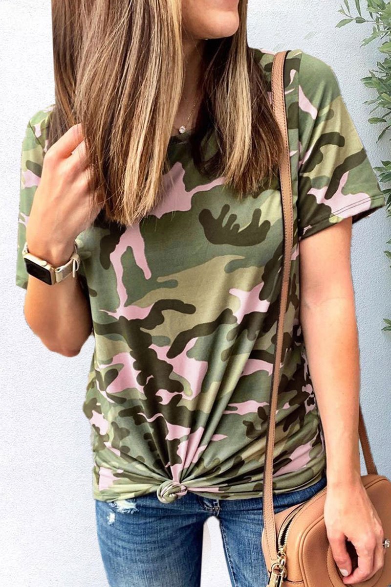 CityHottie O Neck Camouflage Printed T-shirt