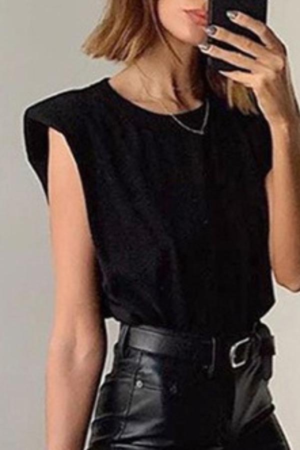 CityHottie Basic Solid Black T-shirt