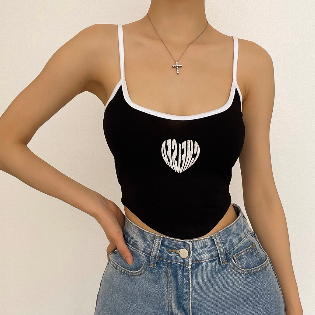 Low cut print contrast cami crop top