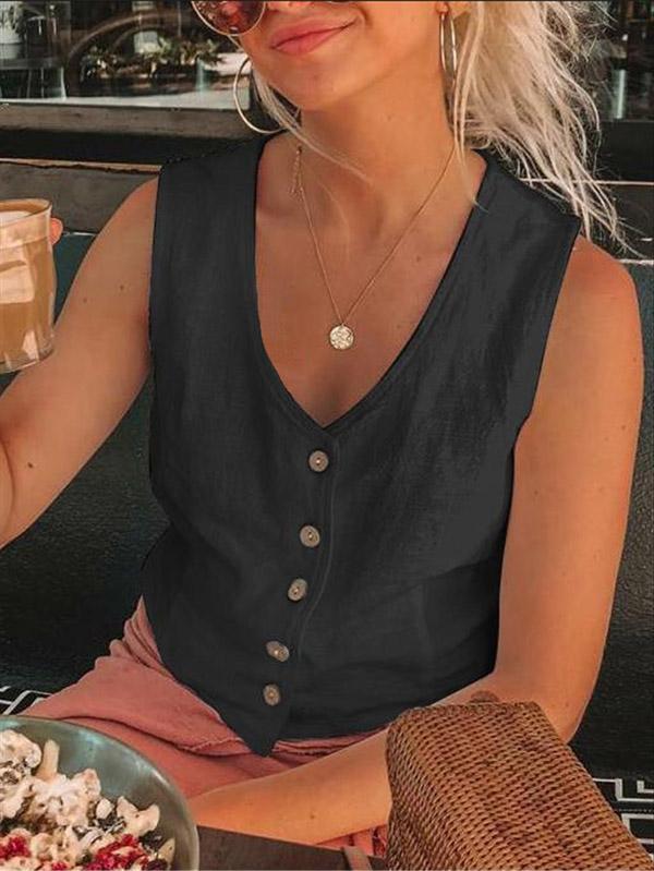 V-neck Linen Vest Tops