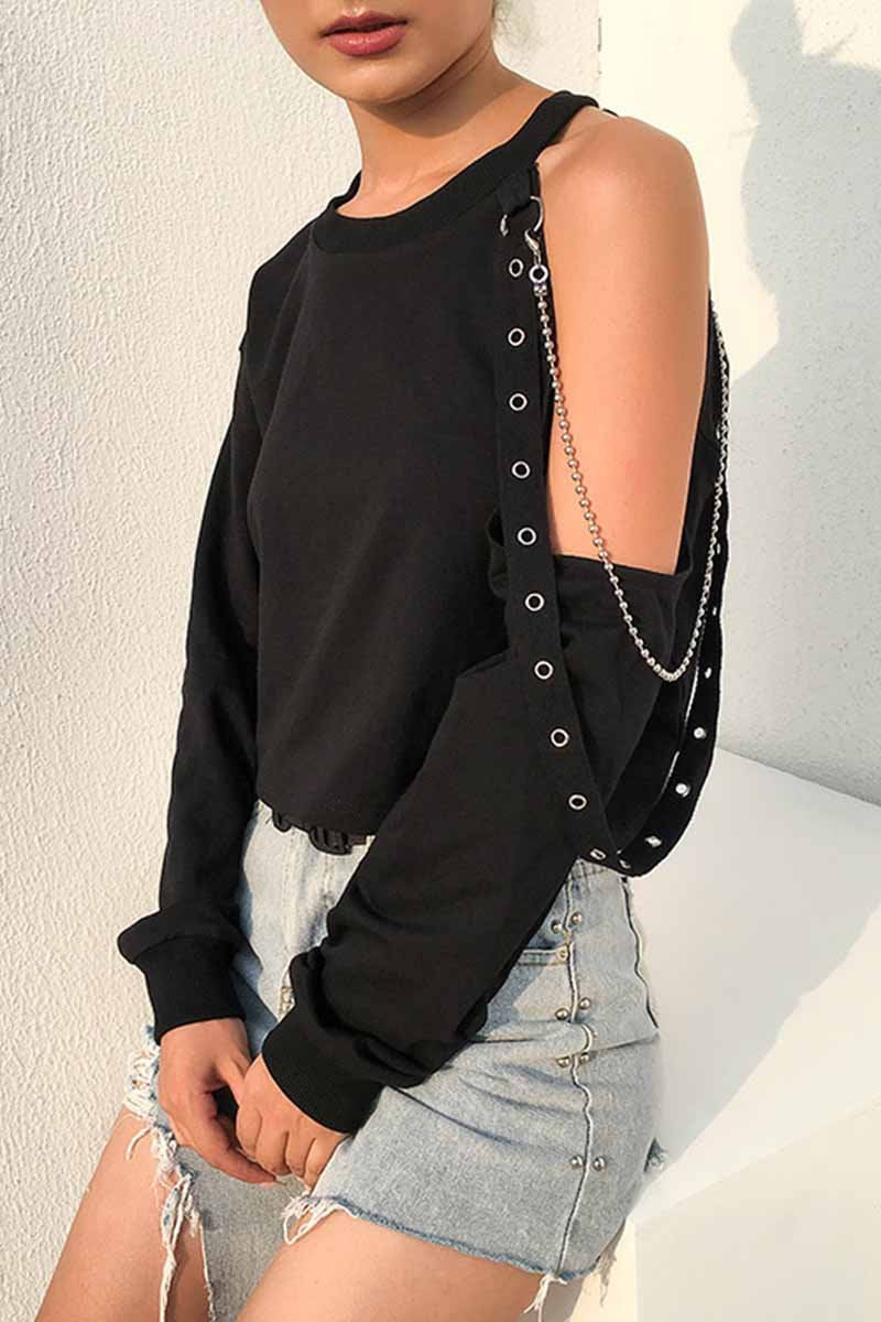 CityHottie Long-sleeve Loose Off-shoulder T-shirt