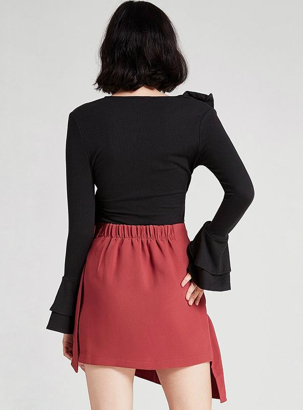 PINK/BLACK ASYMMETRIC RUFFLE WOMEN SHIRTS