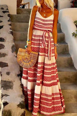 CityHottie Geometric Printed Loose Ankle Length Dress���4 colors���