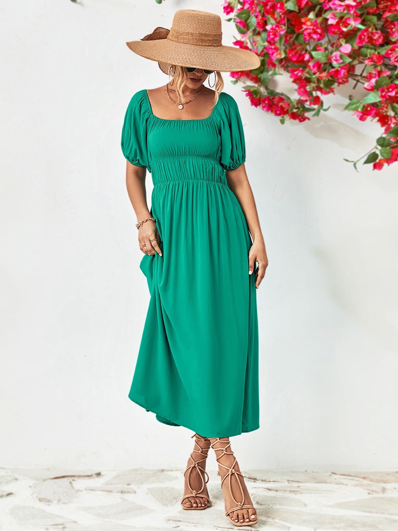 Off-Shoulder Balloon Casual Sleeve Midi Dress