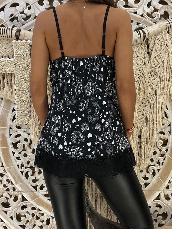 Graceful Lace Printed Spaghetti-neck Vest