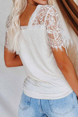 CityHottie New Women's Lace Short Sleeve V-Neck Tops