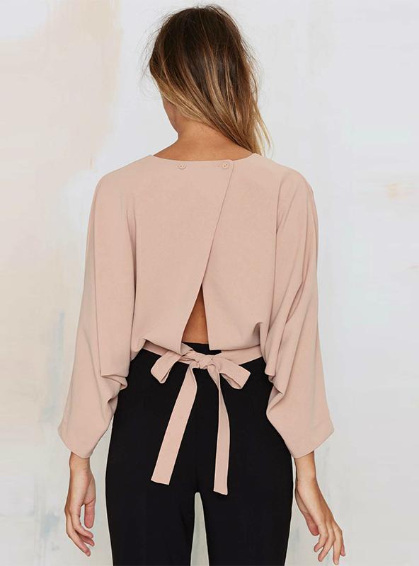 SLEEVE CROP TOPS DRAWSTRING BUTTONS