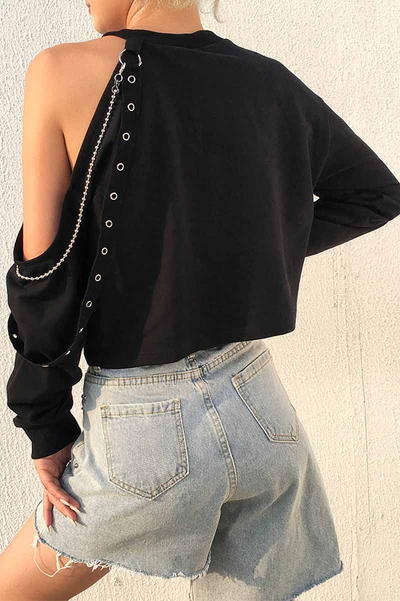 CityHottie Long-sleeve Loose Off-shoulder T-shirt