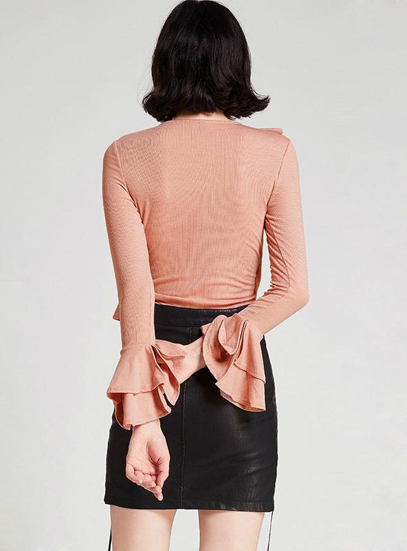 PINK/BLACK ASYMMETRIC RUFFLE WOMEN SHIRTS