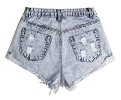 WHITE DENIM FLANGING BEARD EDGE POCKET SHORTS