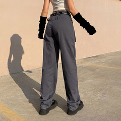 CityHottie - Vintage Streetwear Cargo Pants Women Harajuku Street Loose Straight Women Jeans Casual Slim Versatile High Waisted Jeans Pants