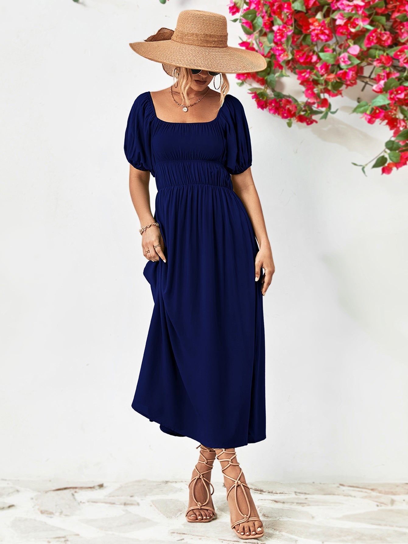 Off-Shoulder Balloon Casual Sleeve Midi Dress