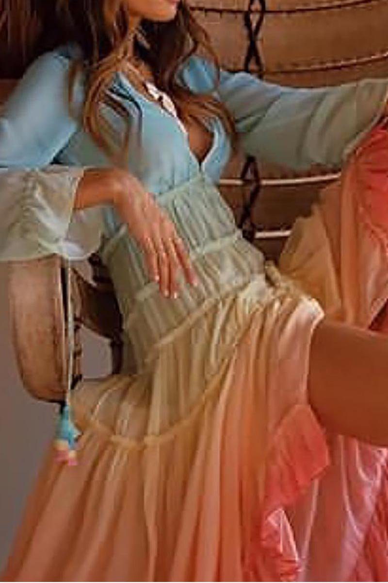 CityHottie V Neck Long Sleeve Gradient Dress