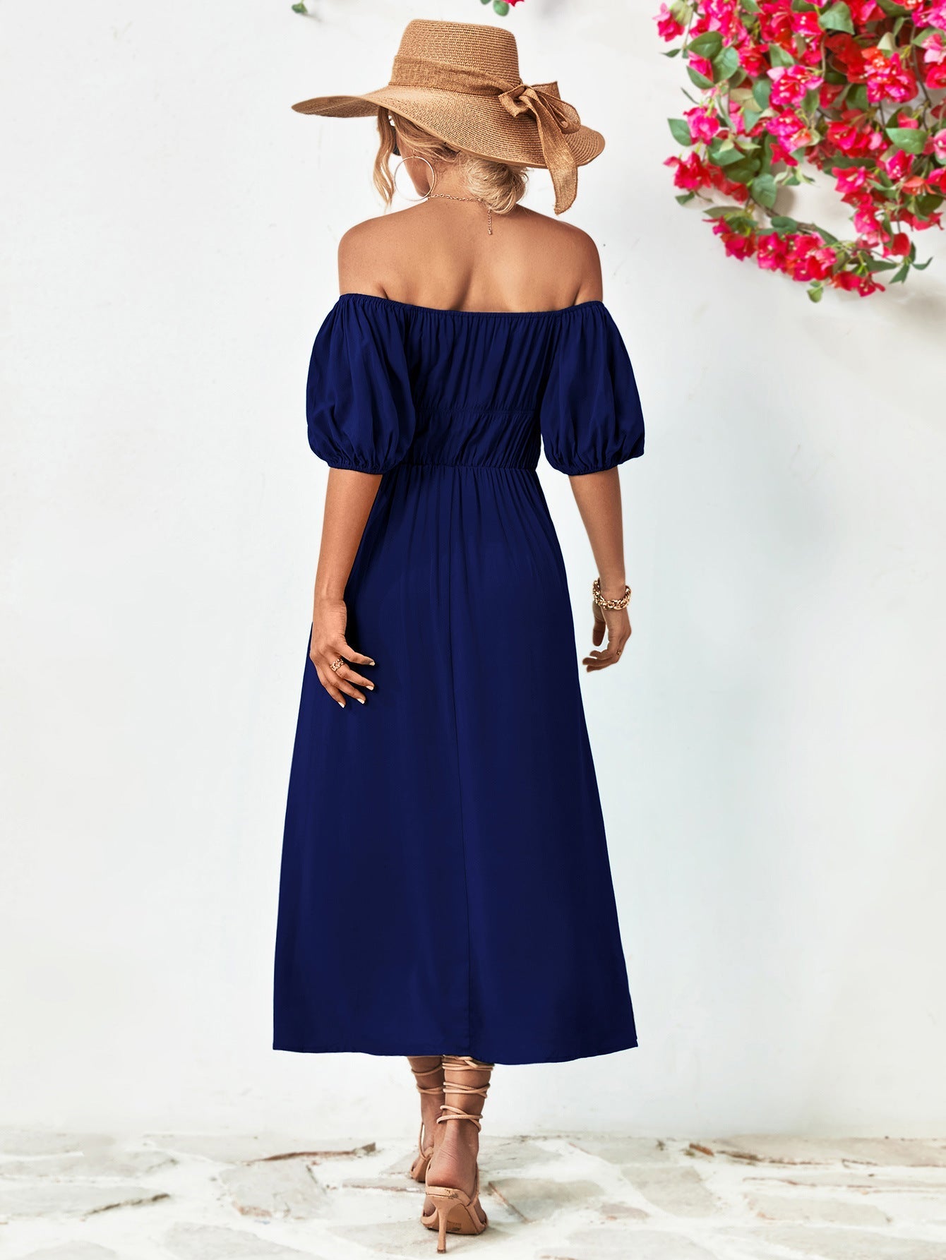 Off-Shoulder Balloon Casual Sleeve Midi Dress