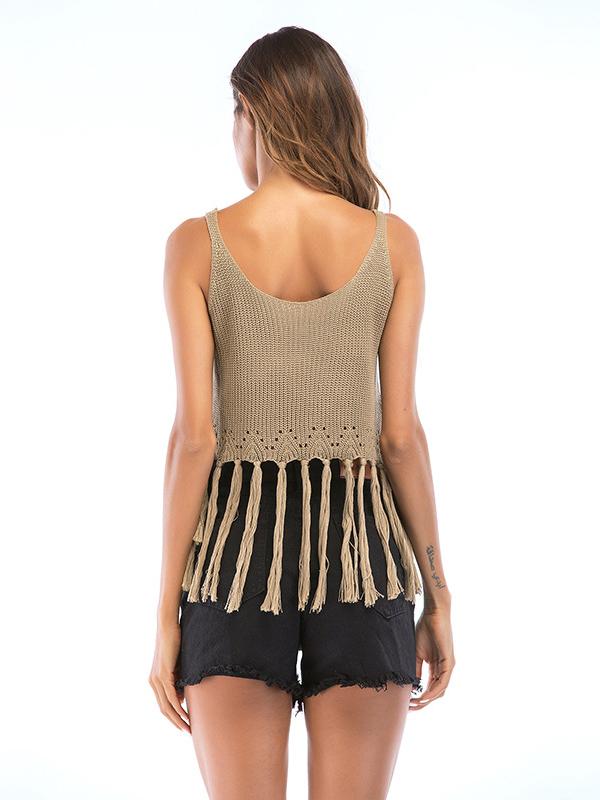 Short Style Sleeveless Fringed Top