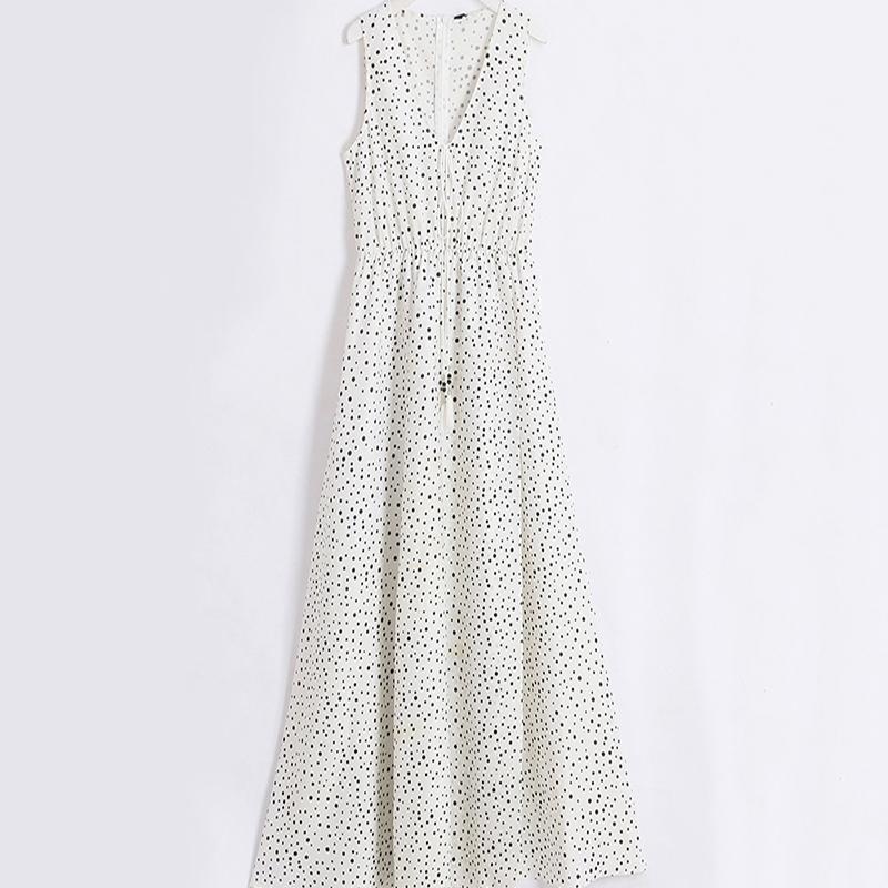 CityHottie V Neck Dot Printed Floor Length Dress(3 Colors)