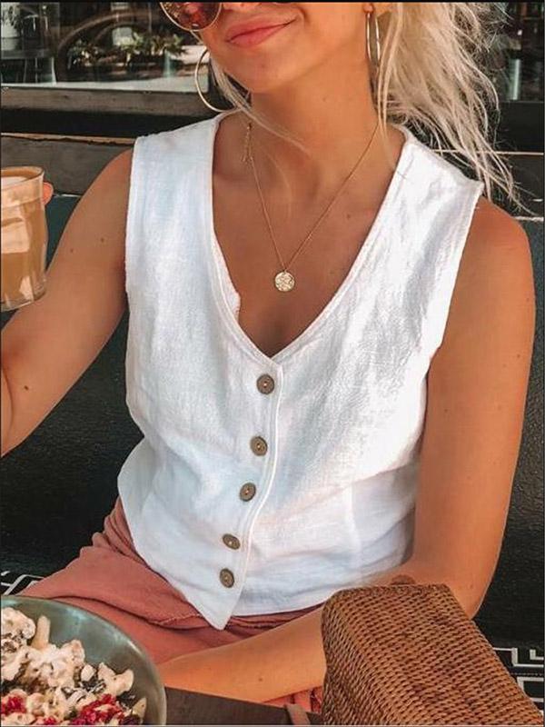V-neck Linen Vest Tops