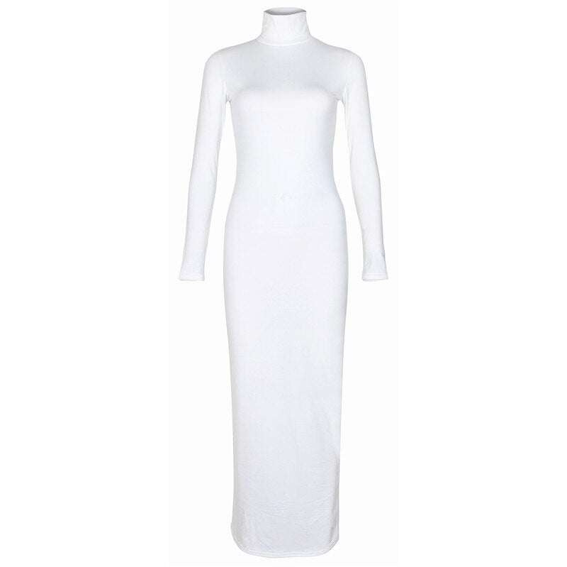 CityHottie - Turtleneck Long Dress Autumn Winter Muslim Elegant Office Lady Skinny Long Sleeve Bodycon Casual Dress Women Midi Clubwear GV464
